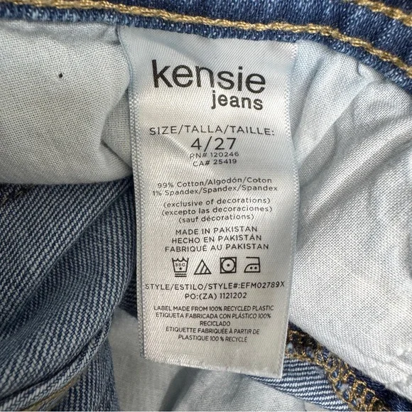 {Kensie} "The Kaya High Rise Wide Leg" Blue Raw Hem Stretch Denim Jeans - Picture 4 of 5